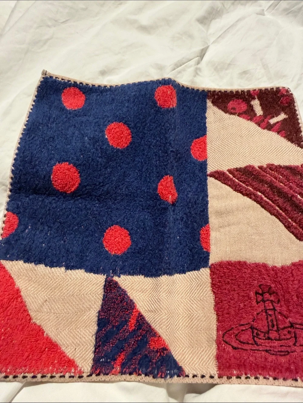 Vivienne Westwood Red, Navy & Beige Patchwork face Towel